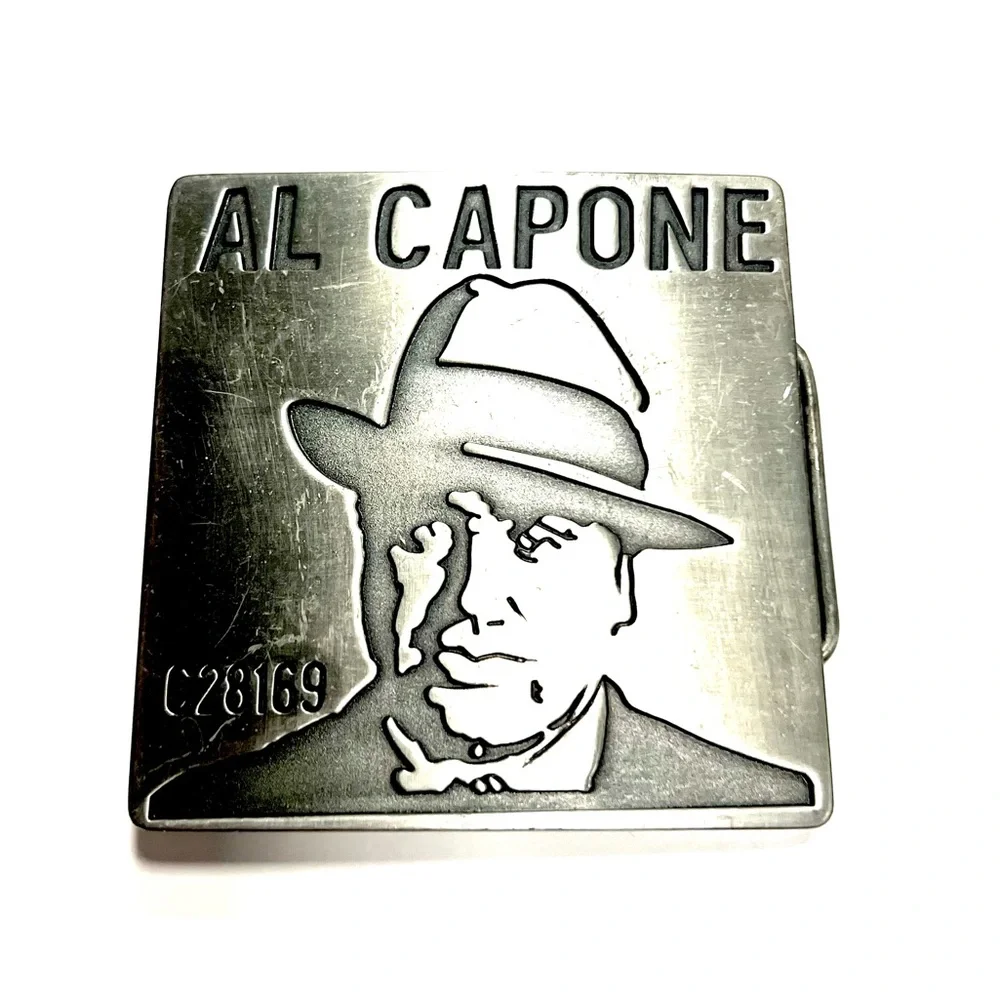 Chicago Gangster Al Capone Logo Silver Black Mens Fashion Belt Buckle